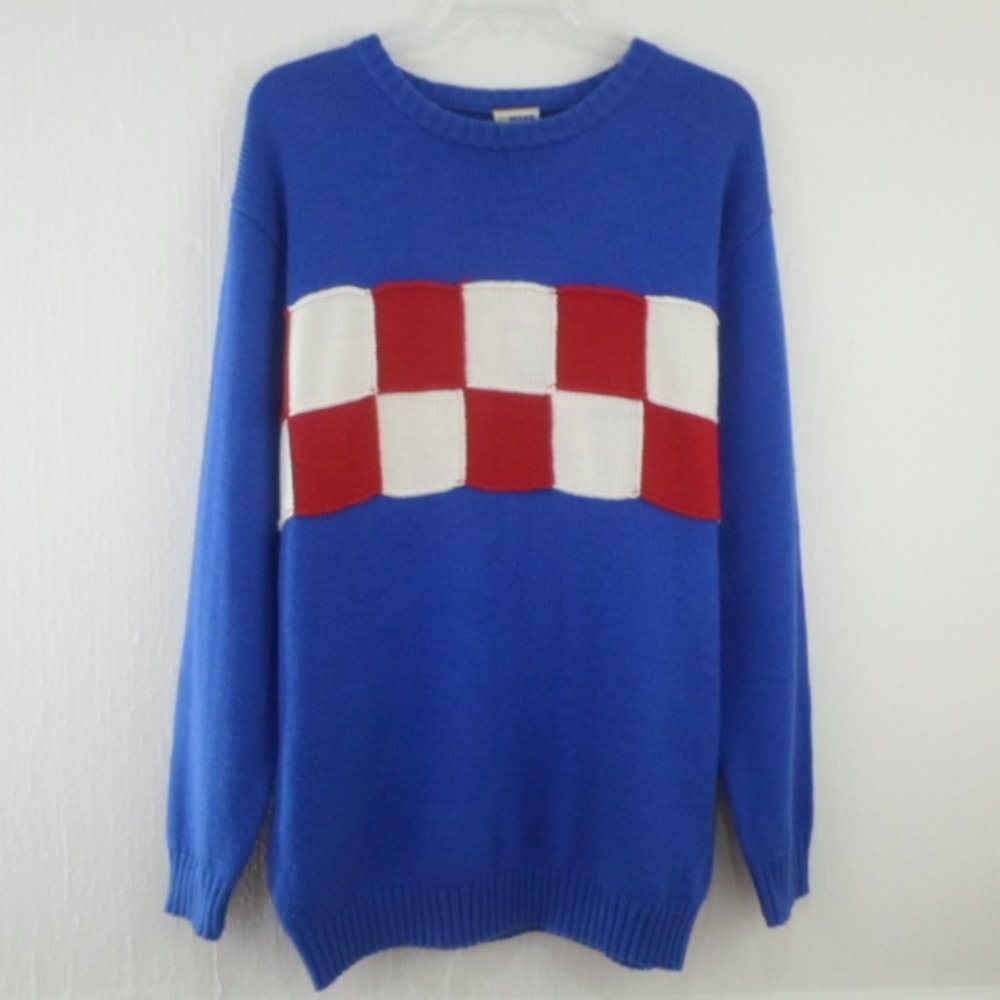 Vintage PJ Mark Sweater Crew Neck Acrylic Knit Blue Red White